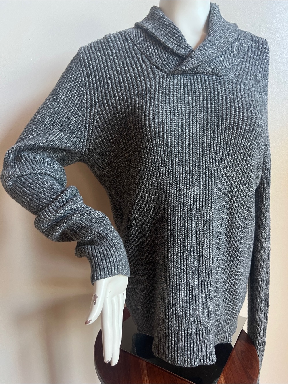 Abercrombie & Fitch Heather Gray Ribbed Cowl Neck Sweater